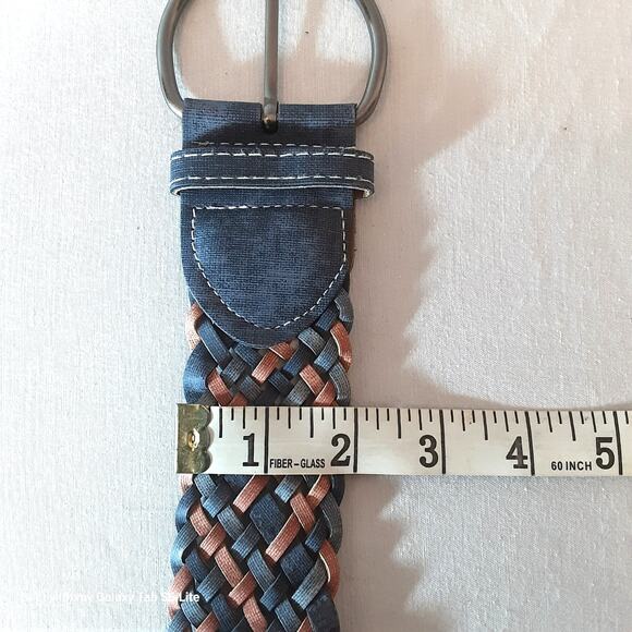 Womens Chunky Fashion Belt XL Waist Blue Brown Braided Faux Leather - Picture 10 of 10